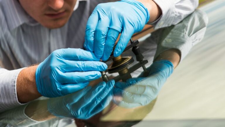 technician completing windshield chip repair in Houston